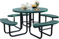 Sunnibety 8-Person Picnic Tables for Outdoors, Industrial 46" Expanded Metal Round Picnic Table with 4 Benches & Umbrella Hole, Outside Table and Bench Set for Park, Garden, Backyard, Patio, Green