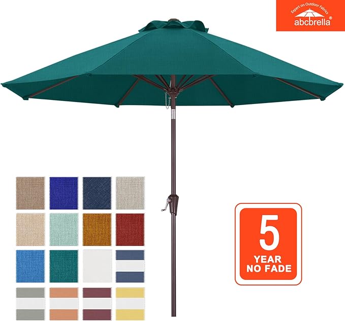 ABCCANOPY OLEFIN® 5-Year No Fading 9FT Patio Umbrella, Outdoor Table Umbrella with 8 Sturdy Ribs for Deck, Backyard, Yard (Turquoise)