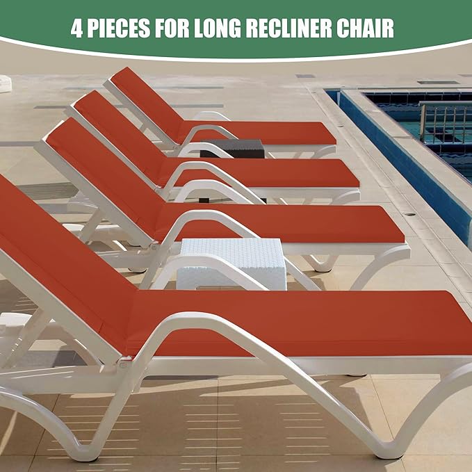 Chaise Lounge Cushions Outdoor Set of 4 - Waterproof and Fade Resistant Sun Lounger Replacement Cushions - Patio Lounger Pads with Removable Cover for Pool, Deck, 80 x 26 x 3 Inch, Rust