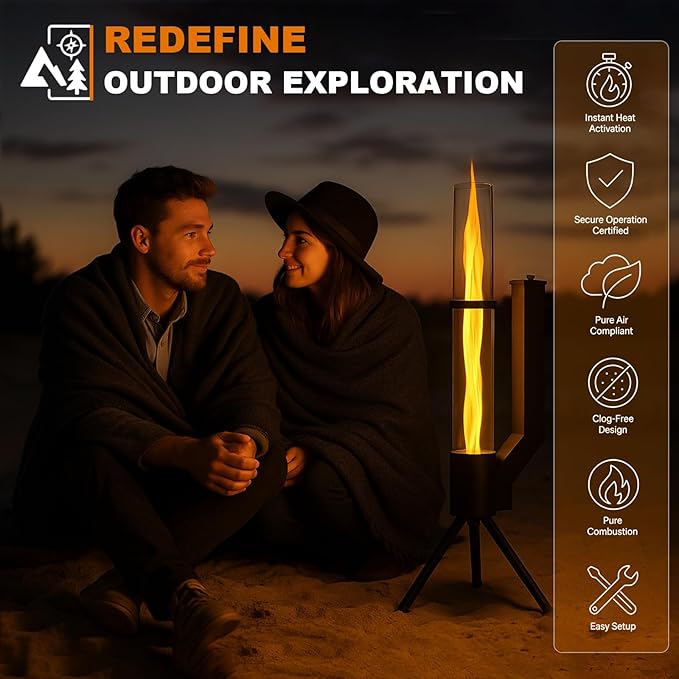 58 Inch Outdor Wood Pellet Patio Heater with Ash Tray, Pellet Fire Tube, Ideal for Camping, Campfire Party, Outdoor Dining, Patio, Backyard, Beach, Bring Happiness to Your Life