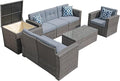 Super Patio 8 Pieces Outdoor Patio Furniture Set, Wicker Patio Conversation Sets with Storage Box, Rattan Outdoor Sectional Sofa Set with Cushions and Coffee Table for Outside Porch, Deck, Gray