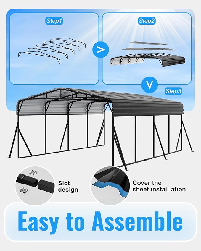 20X20FT Heavy Duty Carport, Metal Carport with Reinforced Frame & Side Support Poles for All-Weather, Large Outdoor Car Port Suitable for Parking Pickup, Boat, Car, and Tractor