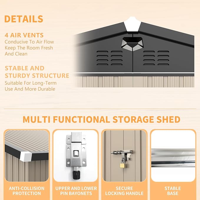 Outdoor Storage Shed 8x6 FT,Metal Tool Sheds,Waterproof Outside Storage Sheds,Large Storage Building with Lockable Door