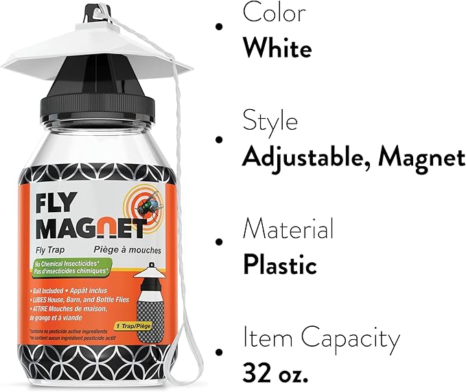 Outdoor Fly Trap [2 Pack] Fly Traps Outdoor with Dissolvable Non-Toxic Bait - Controls Flies for Patios, Hanging Fly Traps with Tie Included