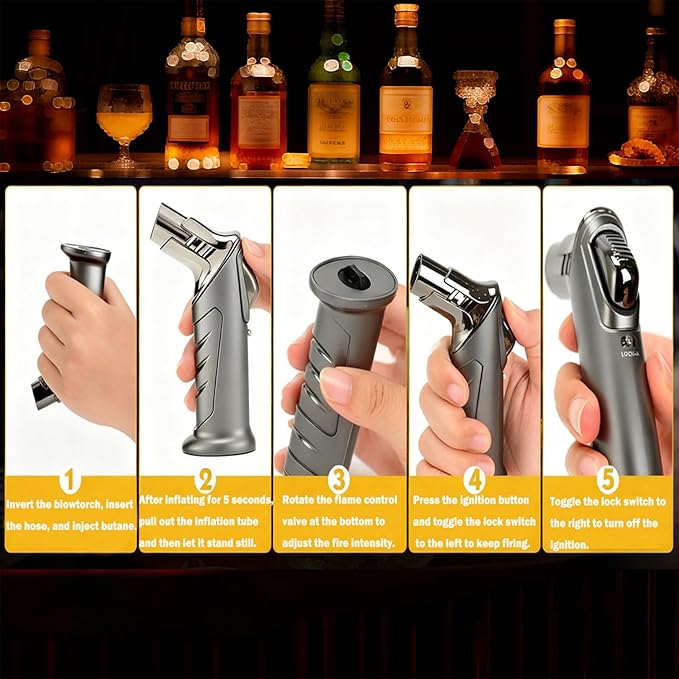Whiskey Smoker Kit with Torch & 6 Wood Chips - Bourbon Old Fashioned Cocktail Smoker Set, 2 Whisky Glass Sets - Ultimate Birthday Gifts for Men, Dad, Husband (No Butane)