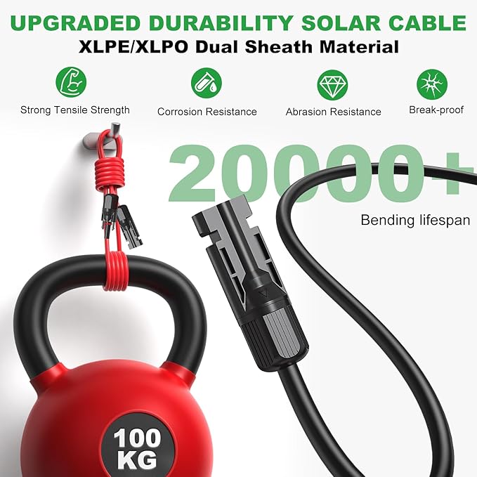 Oududianzi Solar Extension Cable 10Ft, Solar Wire 10AWG, 10 Gauge Tinned Copper PV Wire, Solar Panel Wires and Connectors for Home Cars RVs Camping Solar Panels