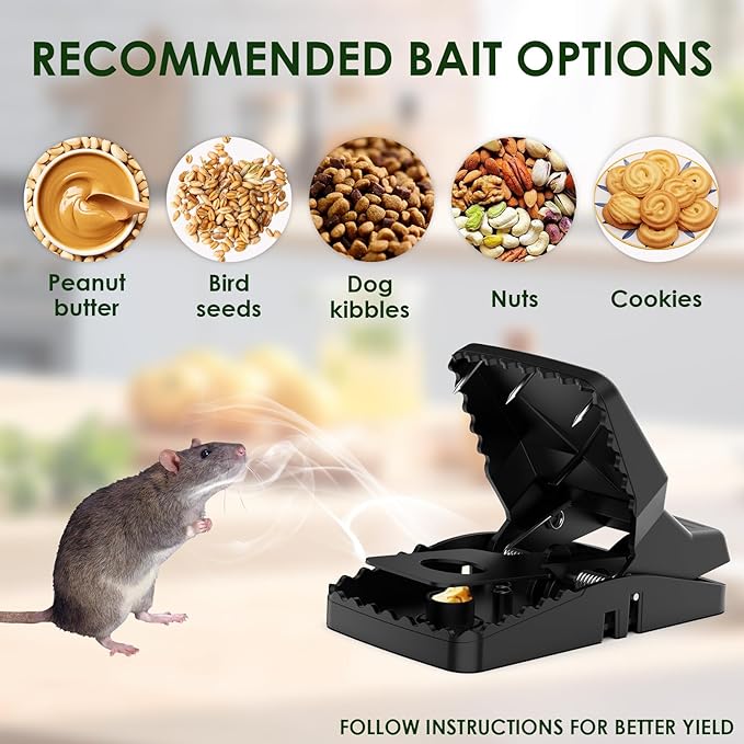 8-Pack Unstoppable Rat Trap with Steel Fangs, Stronger Large Mouse Snap Traps That Kill Instantly, Dispatch More Rodents Faster, Indoor & Outdoor Use and Reusable