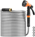 VEVOR Garden Hose Metal 75 ft, Rust Proof Stainless Steel Water Hose, Heavy Duty Backyard Hose with 10 Function Nozzle, No-Kink & Flexible Water Pipe, Lightweight Metal Hose for Yard, Outdoor