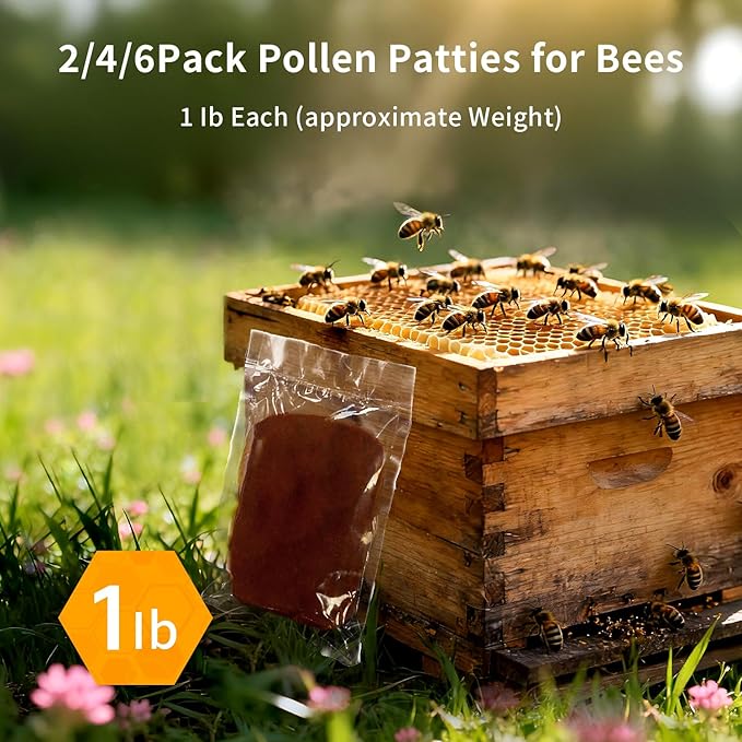2 Pack Pollen Patties for Bees, 1 lb Each (approximate Weight) for Beekeeping Supplies