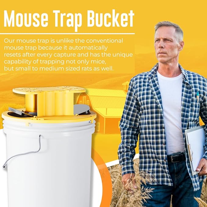 Bucket Mouse Trap,Mouse Bucket Trap Lid,5 Gallon Mouse Bucket Trap, Auto-Reset Humane Mouse Traps for Kitchens, Basements, Warehouses and Garden (4 Pack)