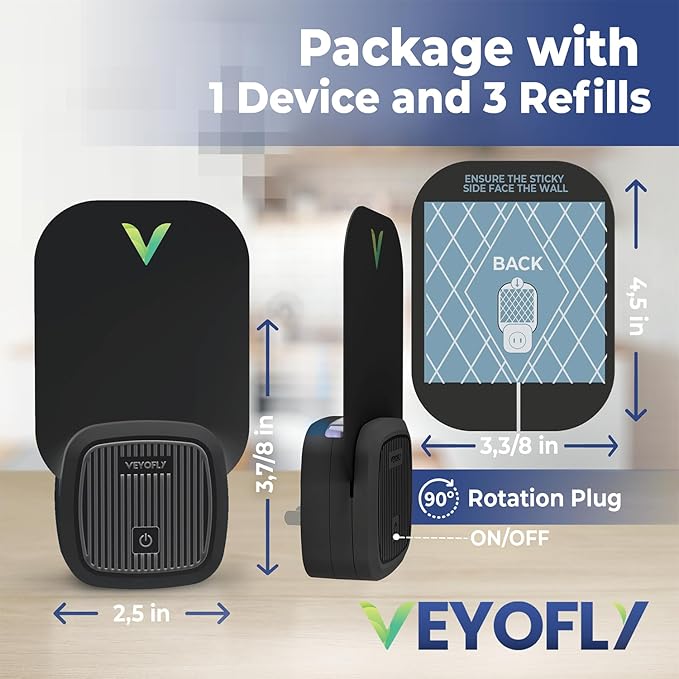 VEYOFLY Fly Trap Indoor, Fruit Fly Traps for Indoor, (1 Device + 3 Refills) Gnat Traps for House, Fly Catcher, Plug in Light Flying Insect Trap, Bug Light Killer, Fly Trap