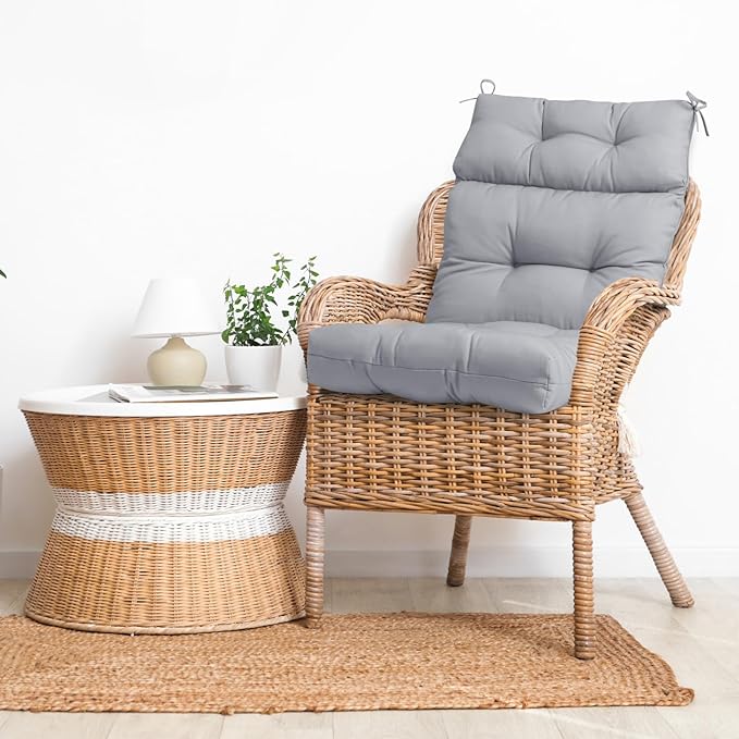 EAGLE PEAK Tufted Outdoor/Indoor High Back Patio Chair Cushions, Set of 4, 46'' x 22'', Light Gray