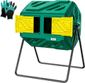 Werph 43 Gallon Compost Bin with Gloves, Fast Assembly & Easy Setup Outdoor Compost Tumbler, Updated Dual Chamber Tumbling Composter for Garden, Kitchen, and Yard Waste, Green