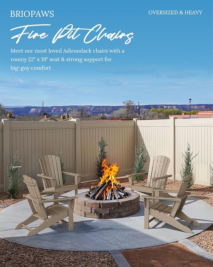 BRIOPAWS Adirondack-Chairs-Set of 4 | HDPE Plastic | Fire Pit Chair | Oversized | Wood Grain | All Weather | for Deck Outdoor Poolside Campfire