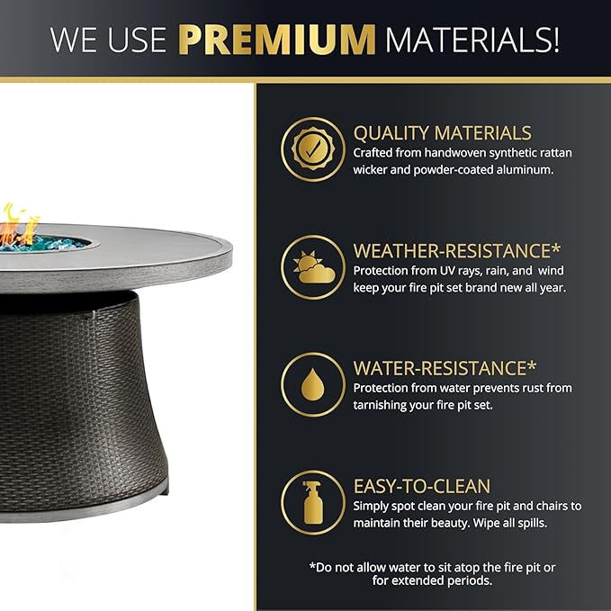 7-Pieces Patio Furniture Set with 52" Round Fire Pit Table, 6 x Patio Dining Chair with Cushions, 50,000 BTU, with CSA Certified, All-Weather Aluminum Frame Conversation Sets for Yard, Patio, Garden