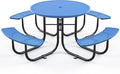 dafrigic 46" Round All Weather Resistant Commercial Picnic Table for Outdoors, Heavy Duty Picnic Table up to 4600 lbs with Umbrella Hole for School, Warehouse, Coffee Shop, Blue
