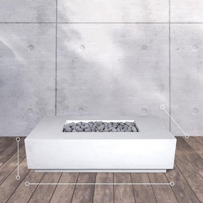 Vivid Heat - 60" Premium “Mesa 2" Concrete Fire Bowl - Heavy Cement Rectangle Natural Gas Fire Pit - Square Outdoor Fire Table with Key Valve GFRC (48” L x 32” W x 16” H) (Beige Tan)