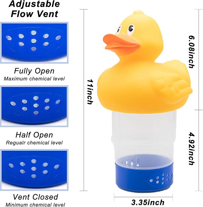 WWD POOL Pool Chlorine Floater, Floating Pool Chlorine Dispenser (Duck), Fits 1 and 3 Inch Tablets for Large and Small Pools, Spa, Hot Tub