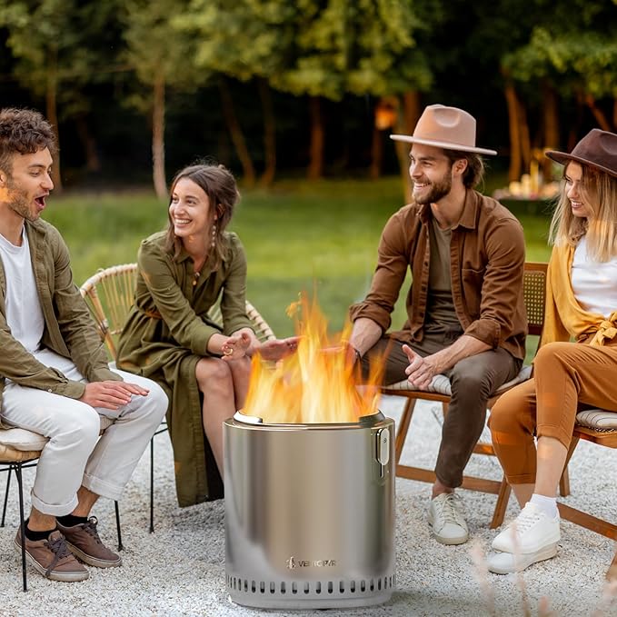 COSIEST 17" Outdoor Smokeless Fire Pit with Removable Ash Pan, Stainless Steel Wood Burning Fireplace, Portable Camping Firepit with Organizer Bag & Mat, Bonfire for Patio Party Yard Christmas