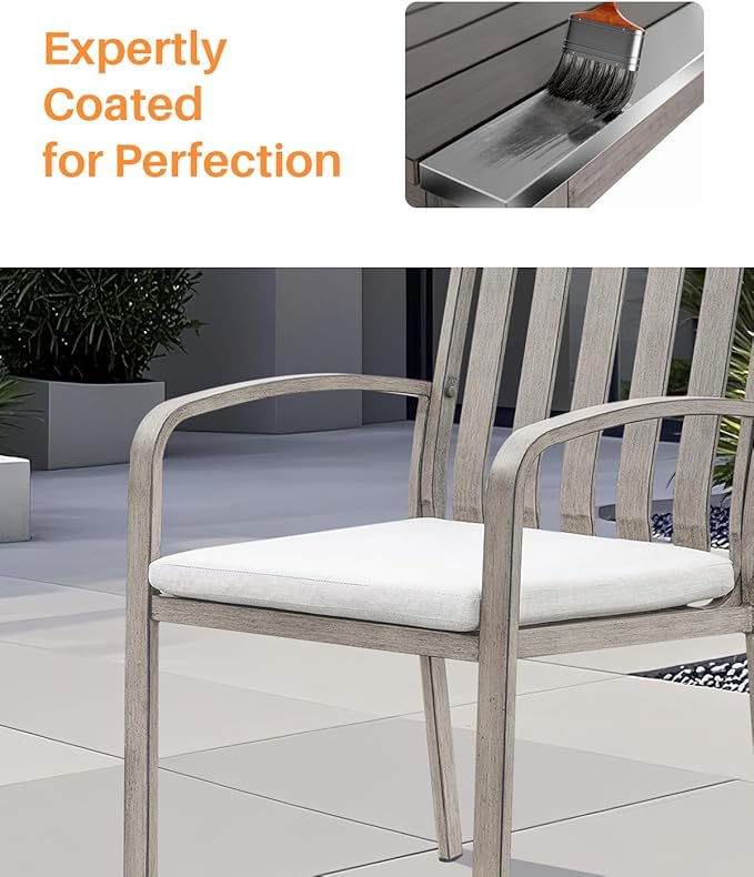 SEEHILL Patio Dining Chairs Set of 4, Aluminum Outdoor Dining Chairs with Polyester Seat Cushions, Deep Seating Outdoor Chairs for Table, Sturdy Patio Furniture Set for Deck, Garden, Pool, Limed Oak
