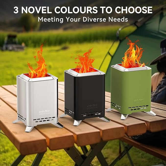 ONLYFIRE OUTDOOR LIVING 2-in-1 Smokeless Fire Pit with Pot Bracket & Carry Bag, 9” Portable Tabletop Fireplace, Wood Burning Mini Camping Stove for Patio Backyard RV Tailgating, Green FP052