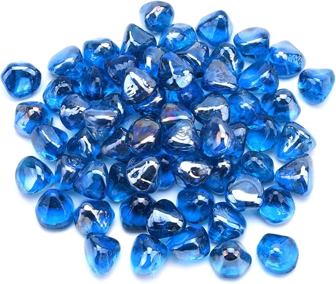 GasSaf 20-Pound 1 inch Diamonds Fire Glass for Gas or Propane Fire Pit Fireplace & Landscaping (Caribbean Blue Luster)
