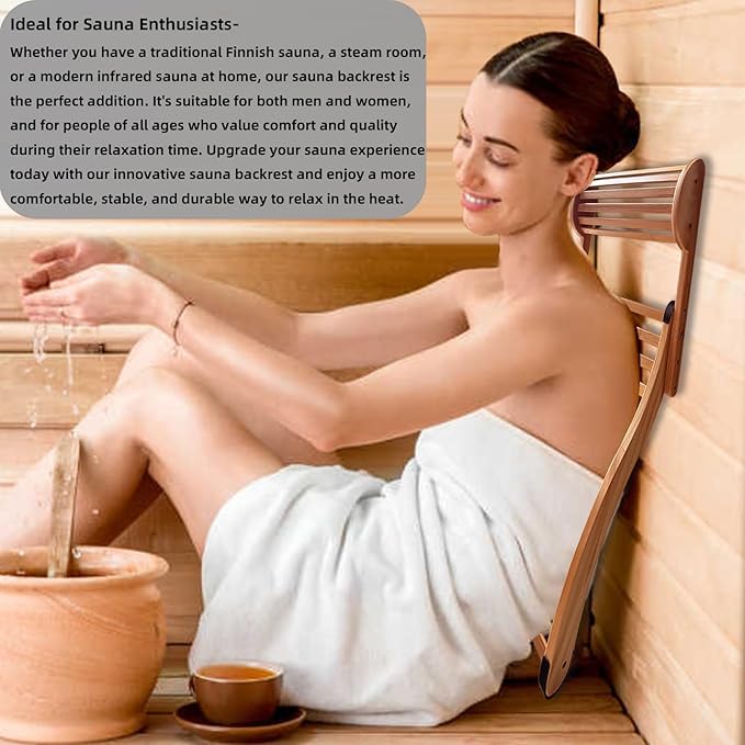 Sauna Backrest with Added Height, Adjustable Neck Pillow Bamboo Sauna Back Rest Anti-Slip Rubber Pad, Sauna Accessory Sets (1 Pack)