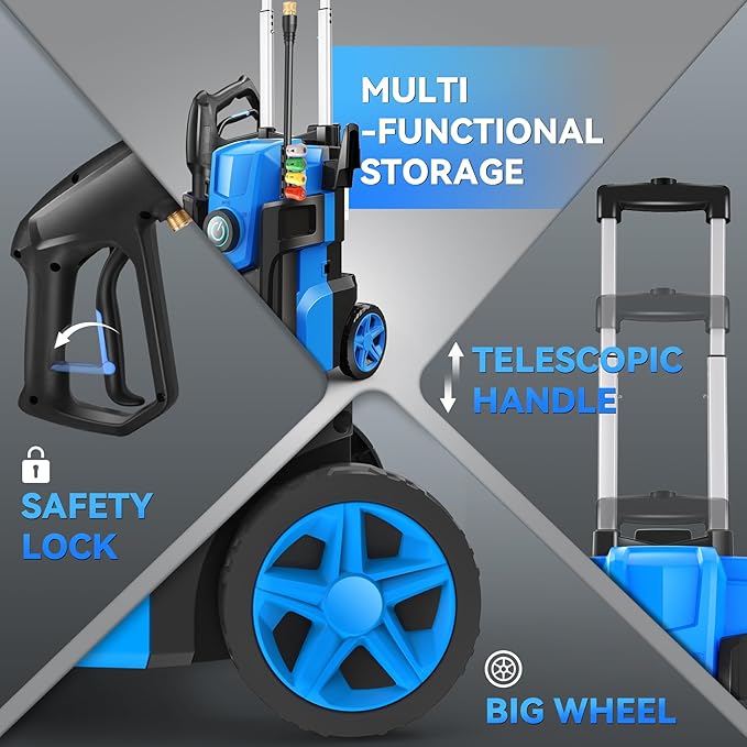 Professional Pressure Cleaner 5000 PSI,Heavy Duty Power Cleaner with 4 Nozzles,Foam Cannon,33FT Hose and 500ml Soap Bottle for Home/Cars (Blue)