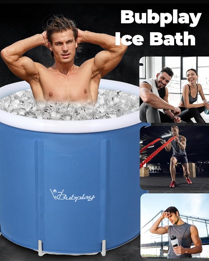 XL Ice Bath Tub for Athletes & Adults - 105 Gallons Ice Tub, Cold Plunge Tub with Cover, Ice Plunge Tub for Recovery & Cold Water Therapy, Inflatable Ice Bath Barrel for Indoor Outdoor - Blue