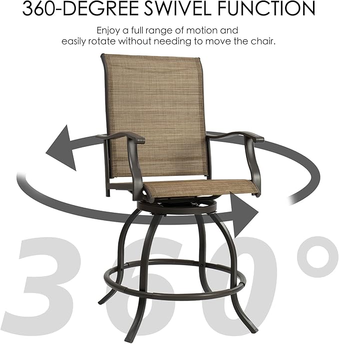 Kozyard Isabella Outdoor Patio High Swivel Bar Stools/Chairs,Counter Height Tall Patio Swivel Chairs, for Bistro Set for 2, Backyard, Cafes, Bistro, Restaurants and Chic Bars (Textilence)