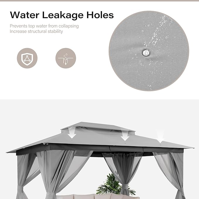 LAUSAINT HOME Gazebo 10x13ft, Heavy Duty Patio Gazebo with Expansion Bolts, Party Canopy Tent with Double Roofs, Mosquito Nettings and Privacy Screens for Backyard, Garden, Lawn, Grey