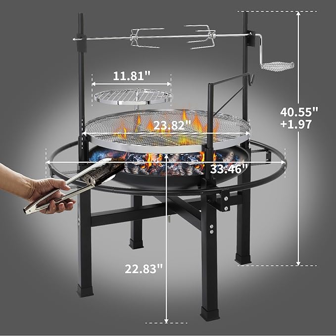 ROVSUN 33'' Outdoor Fire Pit with 2 Grills, Wood Burning Round Firepit with Swivel Cooking Grate, Removable Swivel Grill for Backyard, Patio, Picnic, BBQ and Parties