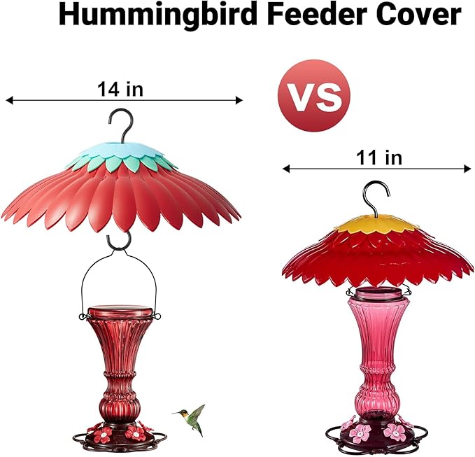 Beserie Bird Feeder Weather Guard Dome Cover Red Rain Shade for Hummingbird Feeders Built-in Moat Proof, Easy to Install 11inch