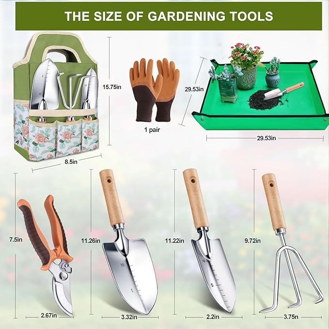 Kynup Garden Tools, Gardening Gift 7 Piece for Women, Gardening Tool Kit Ideal Hand Tool, Thickened Stainless Steel, Rust-Proof, Garden Set Supplies, Essentials, Garden Stuff
