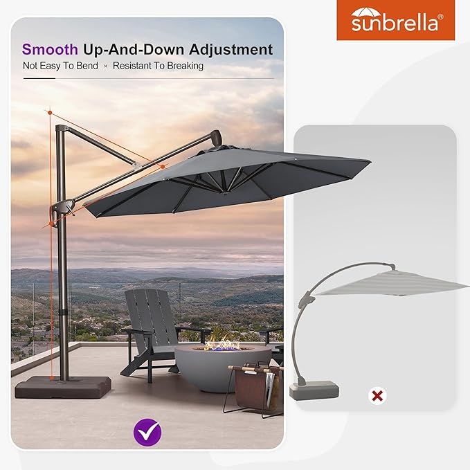PURPLE LEAF 10FT Cantilever Patio Umbrella with Base Included Round Umbrella with 360° Rotation Aluminum Outdoor Offset Hanging Umbrella for Patio Pool, Deep Grey