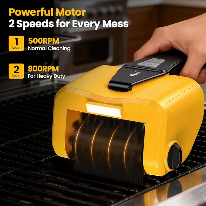 AUXCO Grill Brush - 4000mAh Electric Grill Brush for Outdoor Grill with Dual-Speed Motor, No Bristle Shedding BBQ Brush Cleaner, Dishwasher-Safe, 90 Mins Working Time with LED Light, As a Ideal Gift