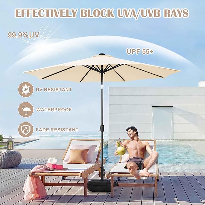 Sundale Outdoor Olefin 5-Year-Non-Fading Patio Umbrella with Sand Bag Umbrella Base, Outdoor Umbrella with Tilt and Crank