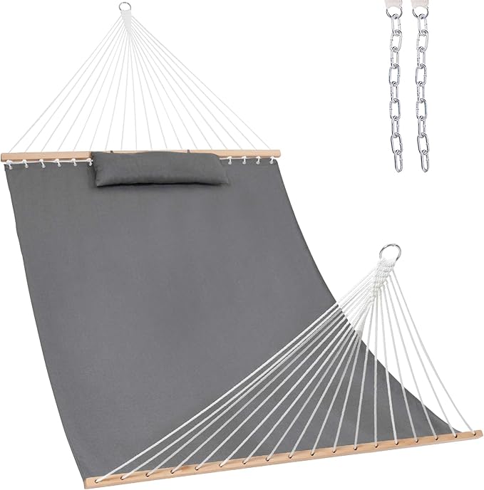 Lazy Daze Hammocks 12 FT Sunbrella Fabric Hammock not Fading with Spreader Bars and Free Pillow Fits for 2 Persons, All Weather and Fade Resistant for Patio Yard, 450 lbs Capacity, Cast Slate