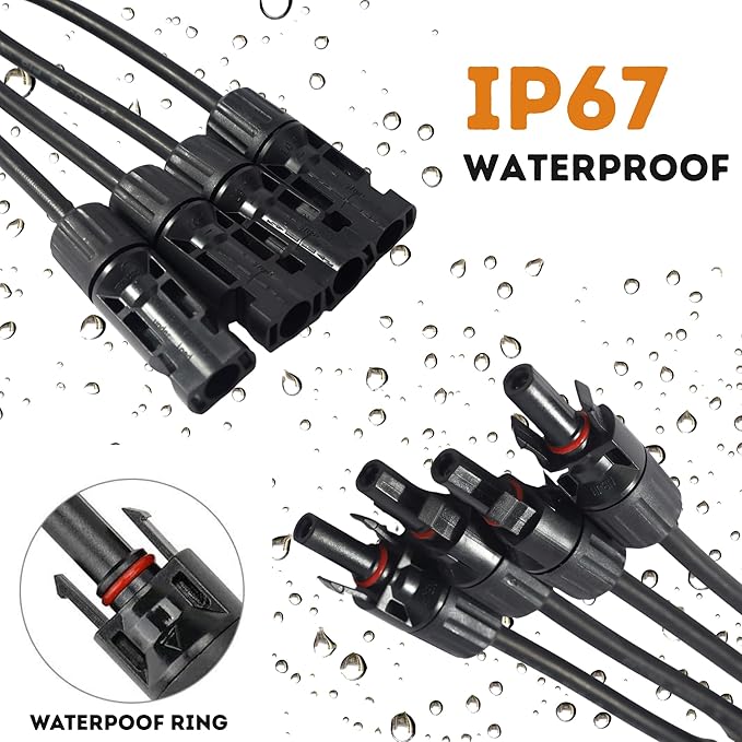 XYRIS Solar Connectors - Y Branch Parallel 1 to 4 Adapter Cable Wire Plug Tool Kit for Solar Panel (M/FFFF+F/MMMM, 1 Pair)