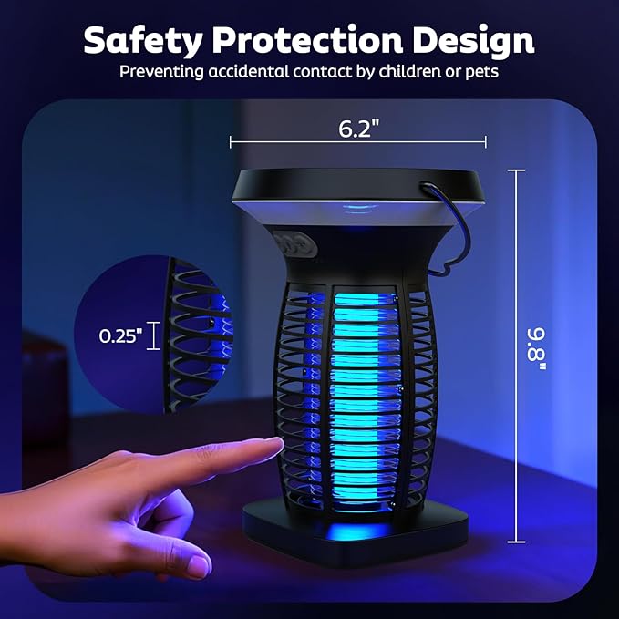 Solar Bug Zapper Outdoor, Mosquito Zapper Outdoor Waterproof Electric Rechargeable Fly Zapper with Solar Panel, 4200V Fly Trap Indoor for Home Backyard, Patio, Garden, Camping