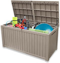 AJP Distributors 180 Gallon Outdoor Storage Box, Rain Waterproof Resin Deck Box, Lockable Large Storage Container for Patio Furniture, Cushions, Garden Tools, Sports Equipment and Pool Supplies Taupe