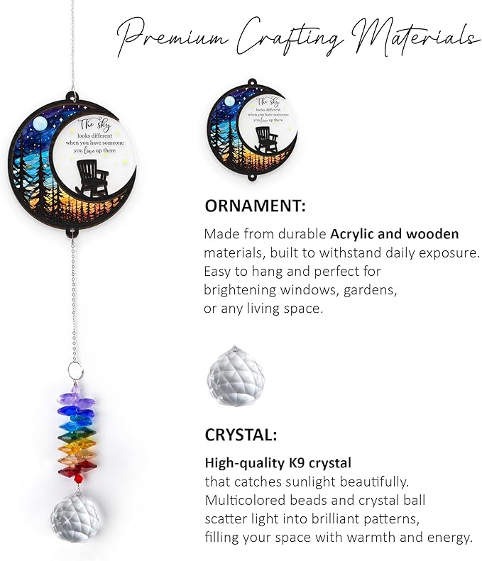 GIFTELIX Memorial Suncatcher - Moon Chair Ornament - Sympathy Gift for Loss of Loved One - Bereavement Gifts - Condolence Gift - Memorial Rainbow Maker - Remembrance Ornament - Funeral Keepsake