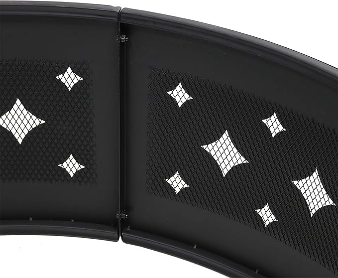 Sunnydaze 36-Inch Outdoor Fire Pit Ring with Poker - Round Heavy-Duty Steel Fire Ring for Camping or Backyard - Diamond - 10" H