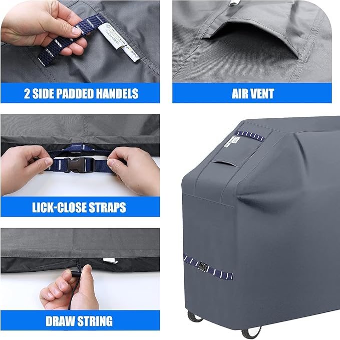59" Grill Cover Heavy Duty Grill Covers for Outdoor BBQ Waterproof Gas Cover, All Weather Protection Gas Grill Covers for Weber Genesis Charbroil, Grey 1pc