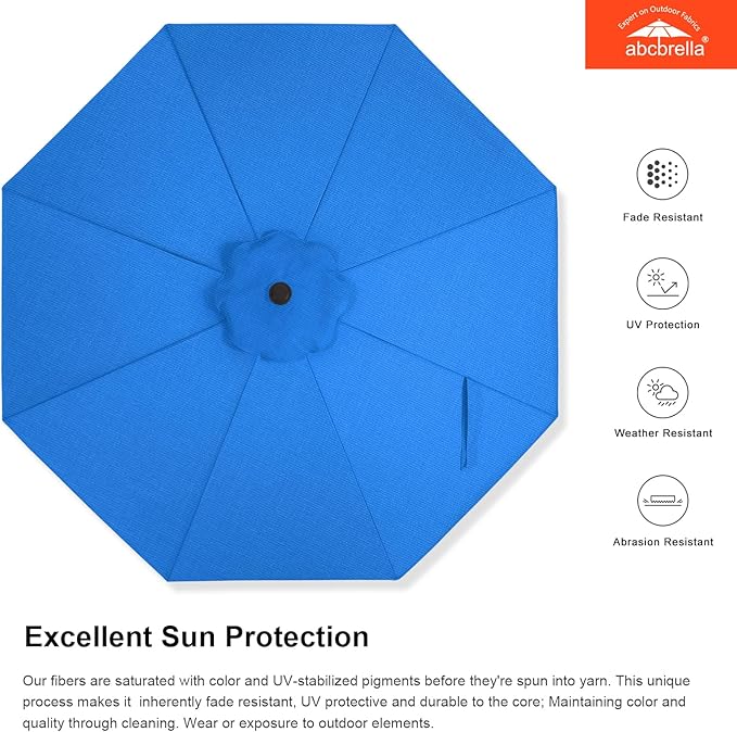 ABCCANOPY OLEFIN® 5-Year No Fading 9FT Patio Umbrella, Outdoor Table Umbrella with 8 Sturdy Ribs for Deck, Backyard, Yard (Sky Blue)