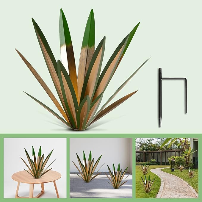 Homight Large Agave Sculpture Rustic Metal Agave Plant Outdoor Interior Decoration Outdoor Lawn Decoration Yard Wooden Posts Matching Garden Suitable for Patio