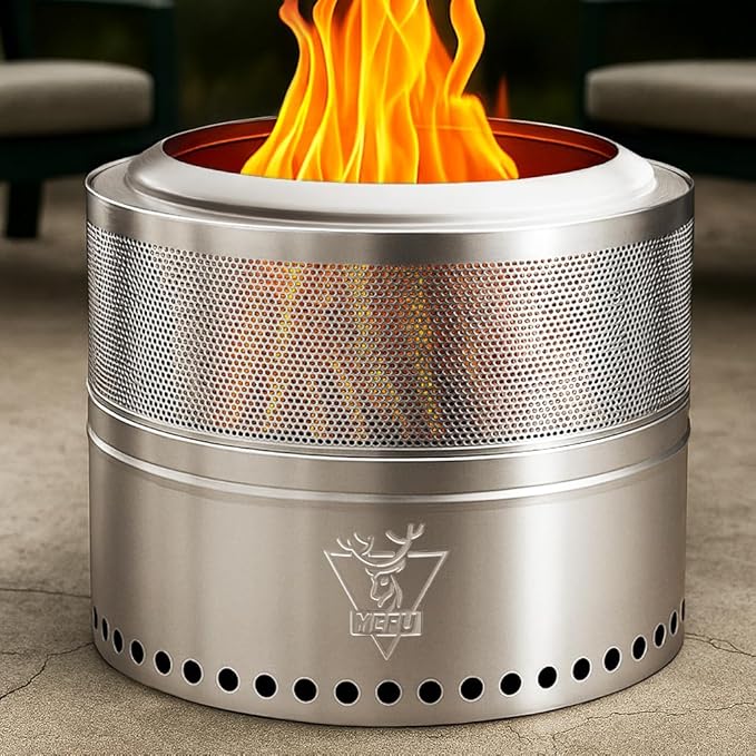 YEFU Smokeless Firepit Foldable 17.7in: Portable Fire Pit for Outside Wood Burning - Outdoor Camping Patio Bonfire Pit with Removable Ash Pan Easy to Carry & Clean