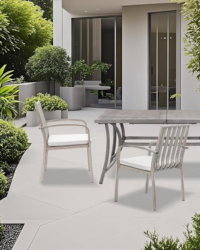 SEEHILL Patio Dining Chairs Set of 2, Aluminum Outdoor Dining Chairs with Thick Cushions, Deep Seating Outdoor Patio Chairs for Table, Sturdy Patio Furniture for Deck, Balcony, Garden, Limed Oak