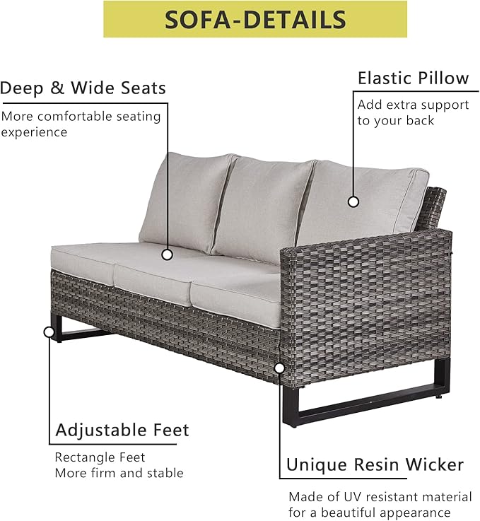 HUMMUH 9 Piece Patio Furniture All Weather 6-Seater Outdoor Sectional Sofa with Patio Swivel Chairs and Outdoor Chairs Ottomans for Porch,Garden,Backyard,Deck