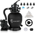 LANCHEZ 12" Sand Filter Pump for Above Ground Pool, 1/3 HP Pool Pump, Max 2400 GPH for Pools Up to 7,000 GAL, 6-Way Valve Pool Sand Filter System